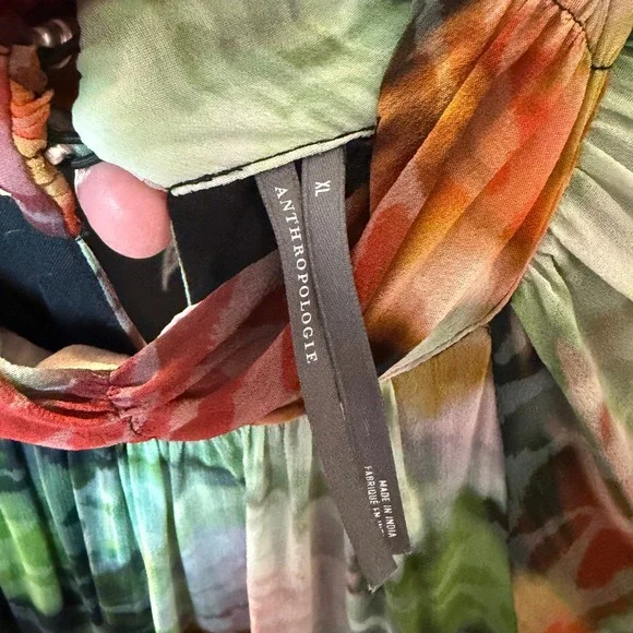 Anthropologie Abstract Watercolor Somerset Tiered Maxi Dress XL Green Orange - Picture 3 of 16